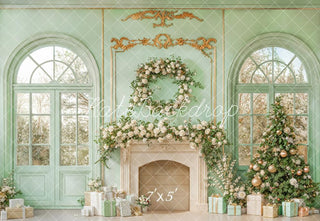 Fondo de Ventana Verde de Chimenea Floral de Árbol de Navidad Designed by Emetselch