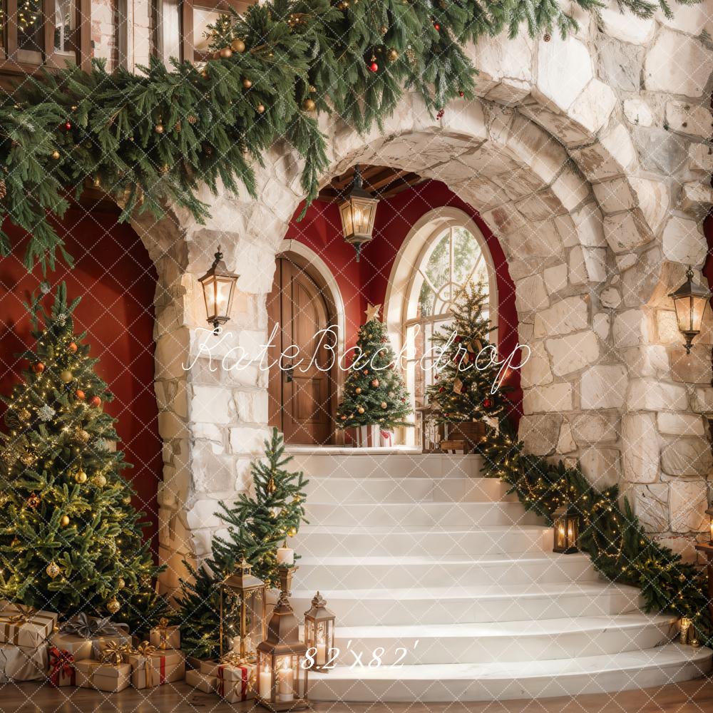 Kate Christmas Tree Cascading Stairs Brick Arch Backdrop Designed by Emetselch