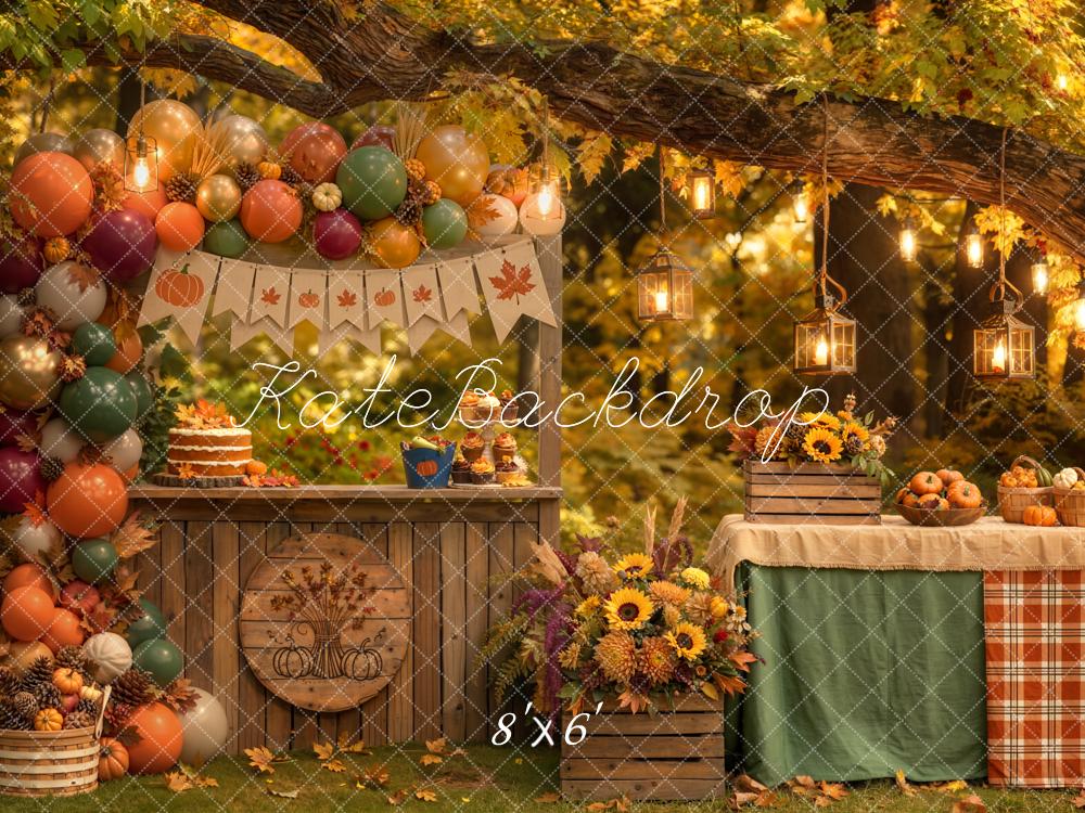 Kate Fall Forest Branch Arch Stand Pumpkin Balloon Harvest Party Printed Backdrop Designed by Emetselch