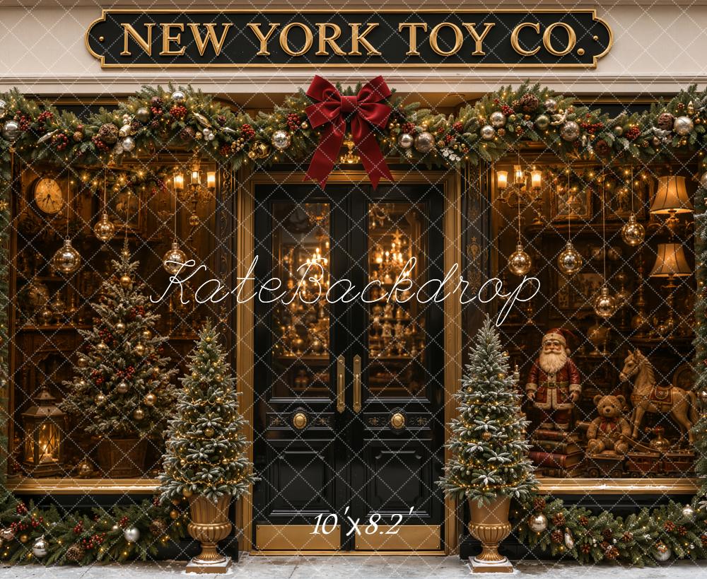 Kate Christmas Vintage Toy Shop Garland Storefront Printed Backdrop Designed by Emetselch