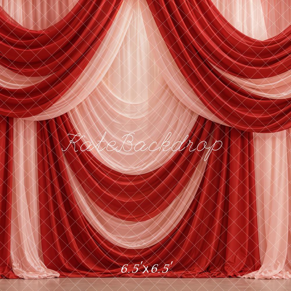 Kate Red Pink Argyle Draped Curtains Printed Backdrop Designed by Emetselch