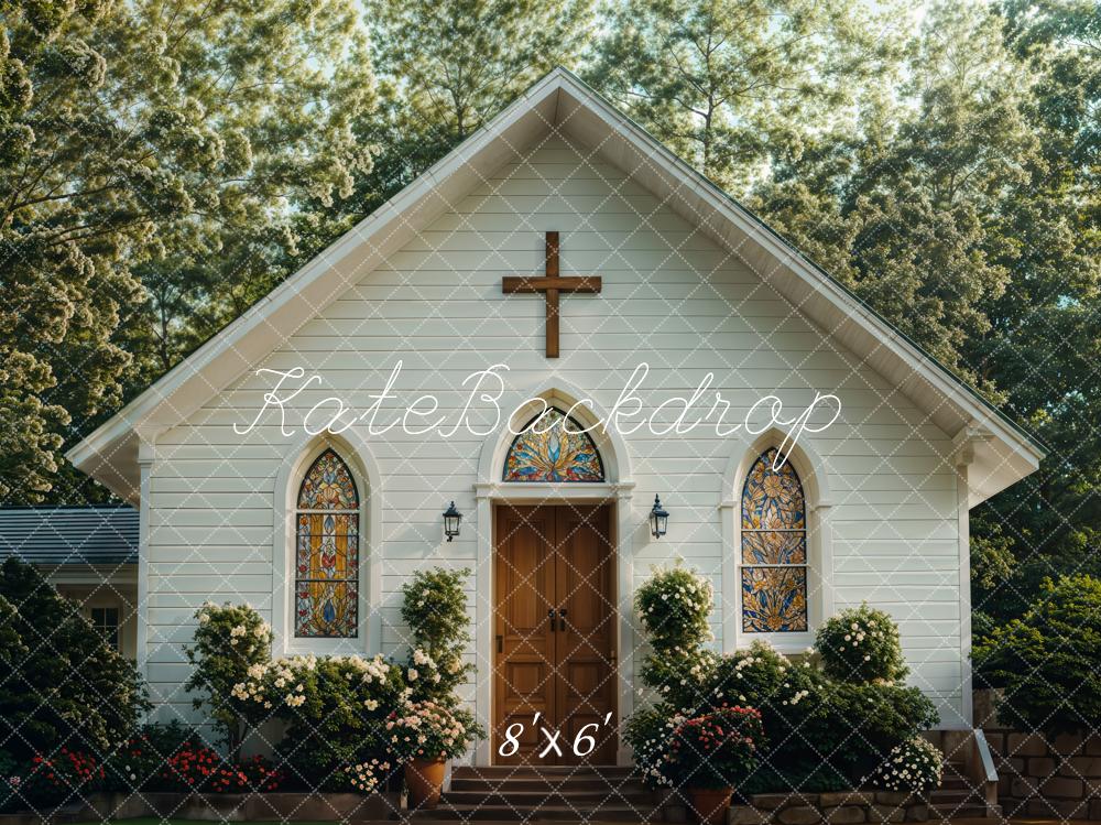 Kate Church Exterior Garden House Printed Backdrop Designed by Emetselch