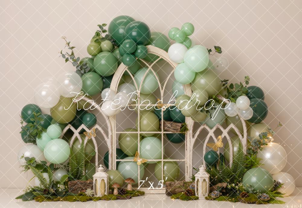 Kate Cake Smash Green Balloon Garden Arch Window Printed Backdrop Designed by Emetselch