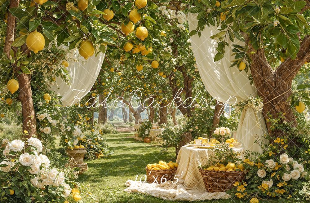 TEST Kate Summer Lemon Orchard Floral Arch Picnic Printed Backdrop Designed by Emetselch