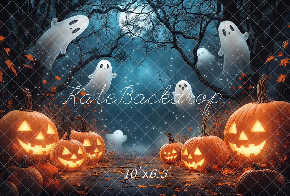 Kate Halloween Pumpkins Ghosts Moonlit Forest Backdrop Designed by Chain Photography