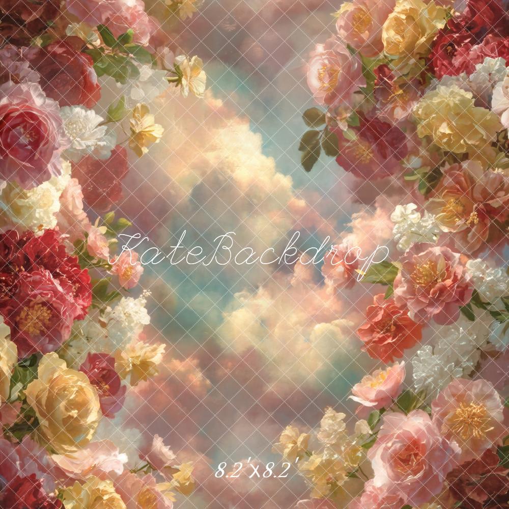 Kate Flower Arch Pastel Clouds Printed Backdrop Designed by GQ