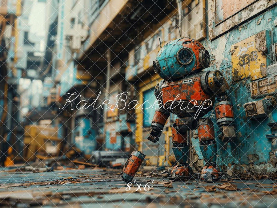 Rustic Urban Robot Vintage Alleyway Backdrop