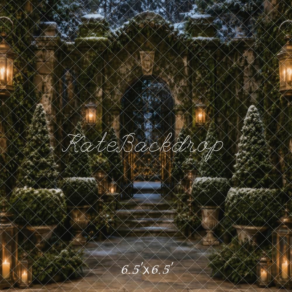 Kate Christmas Winter Retro Stone Arch Garden Lanterns Printed Backdrop Designed by Vertigo Productions