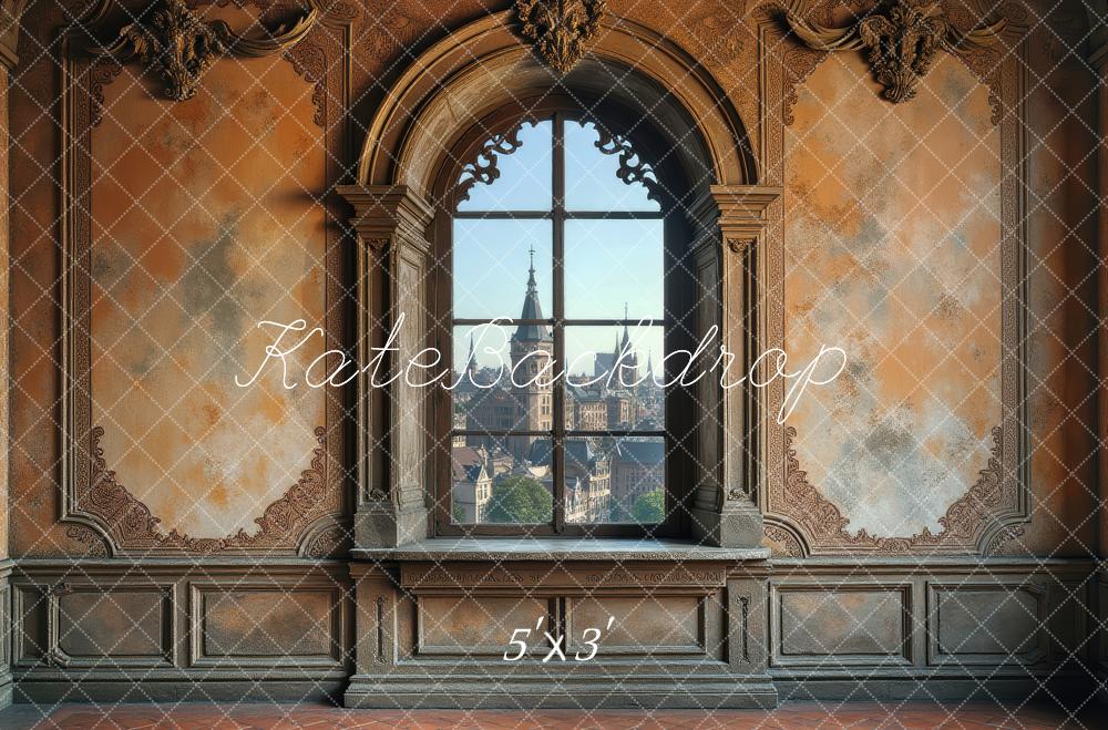 Kate Vintage Ornate Window City View Printed Backdrop Designed by Laura Bybee