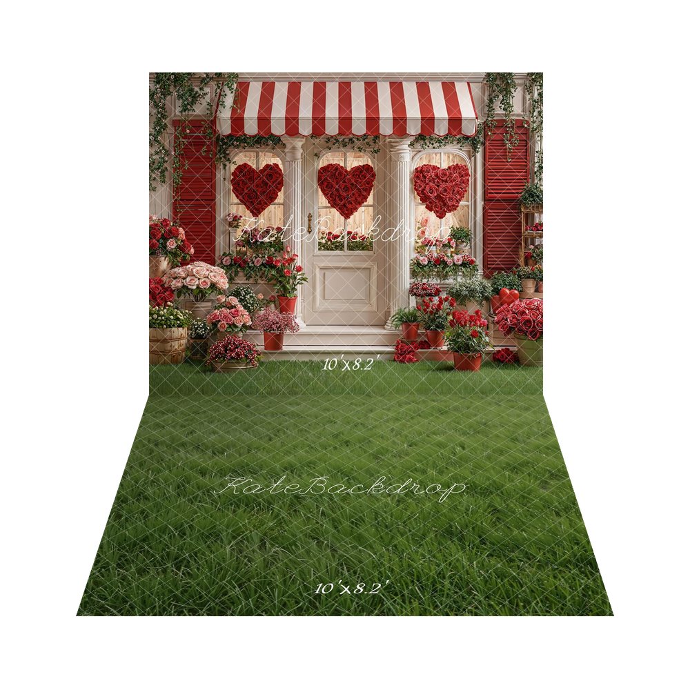 Kate Valentine's Day Red Rose Heart Flower Shop Backdrop+Green Grass Field Backdrop