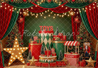 Kate Christmas Toy Shop Nutcracker Train Presents Printed Backdrop Designed by Patty Roberts