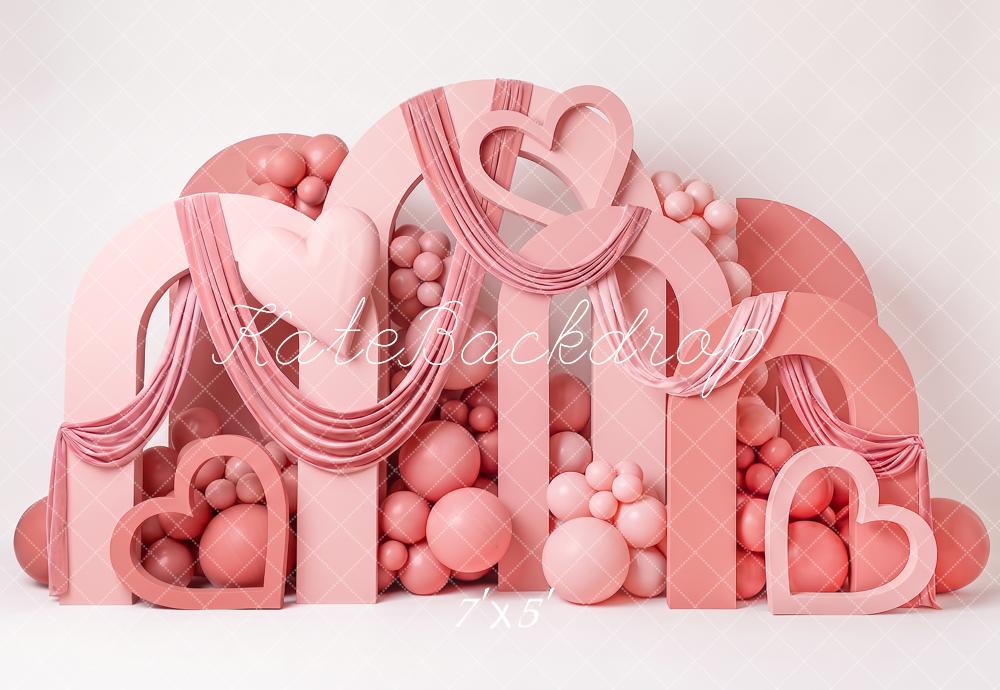 Kate Valentine's Day Pink Heart Balloon Drapery Printed Backdrop Designed by Angela Miller