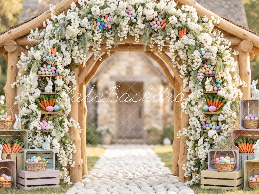 Kate Easter Bunny Flower Arch Pastel Eggs Carrots Backdrop Designed by Mini MakeBelieve