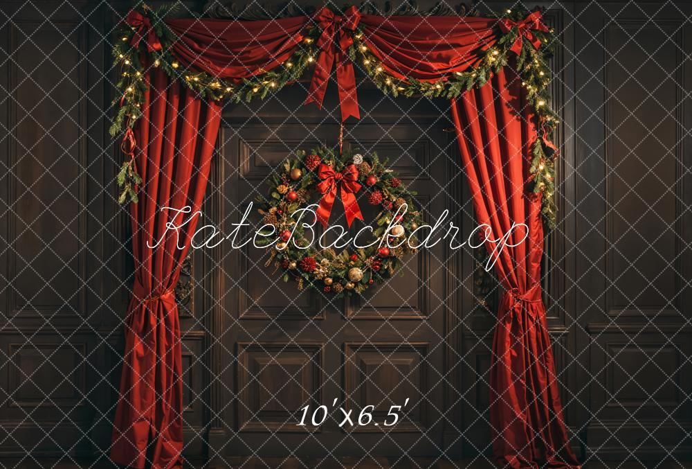 Kate Christmas Wreath Red Curtain Door Backdrop Designed by Emetselch