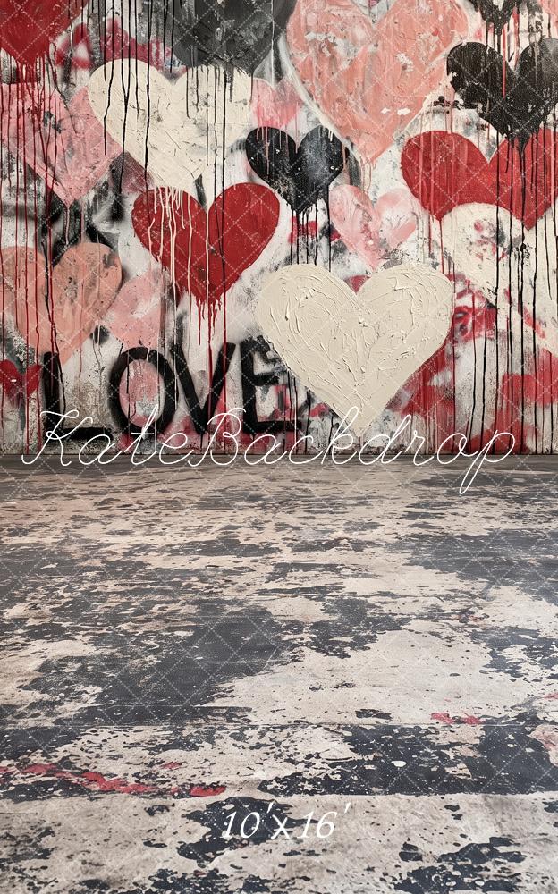 Kate Sweep Valentine's Day Graffiti Hearts Love Vintage Wall Printed Backdrop Designed by Angela Miller
