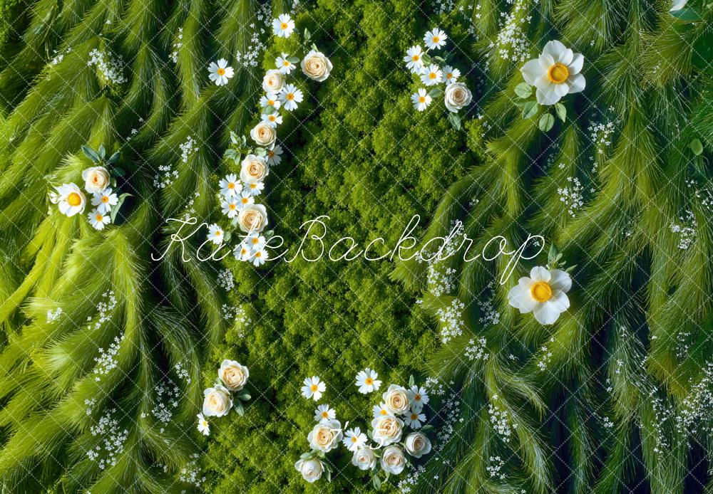 Kate Green Grass Floral Daisy Floor Backdrop Designed by Mini MakeBelieve