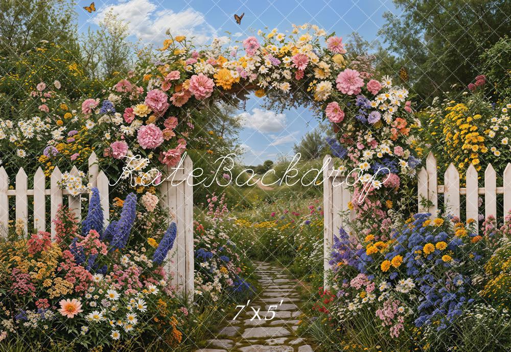 Kate Spring Flower Arch White Picket Fence Garden Pathway Backdrop Designed by Emetselch