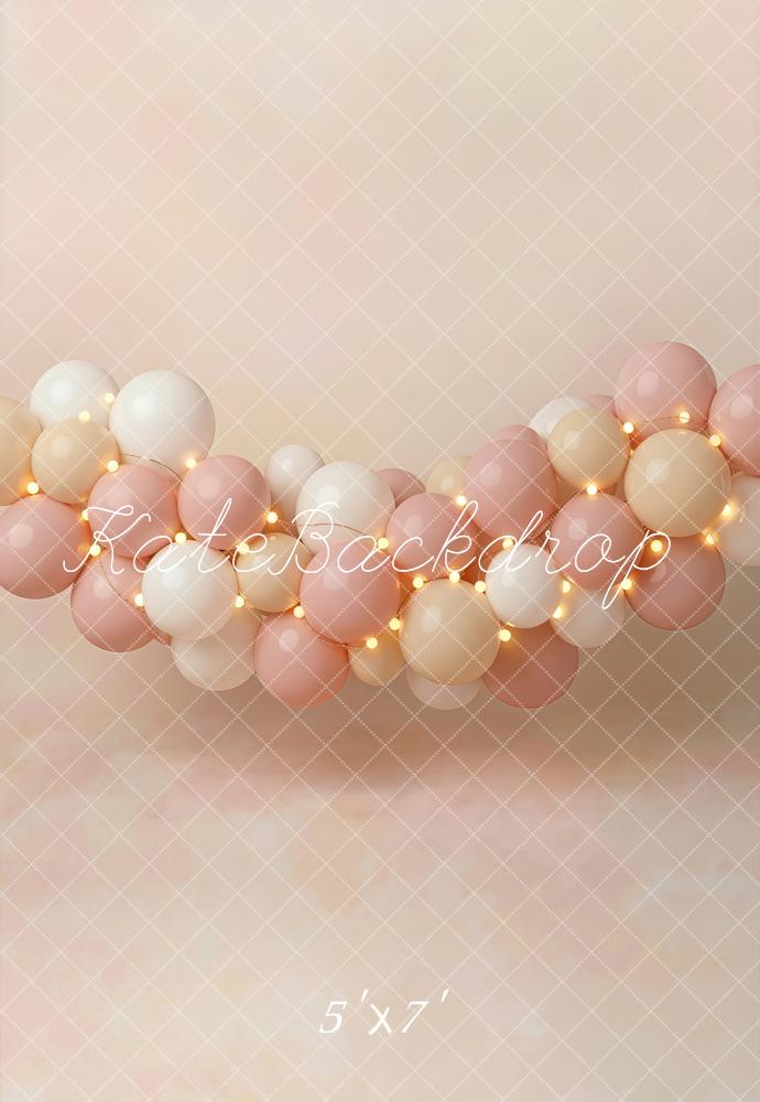 Kate Cake Smash Pink Balloon Garland String Lights Printed Backdrop Designed by Emetselch