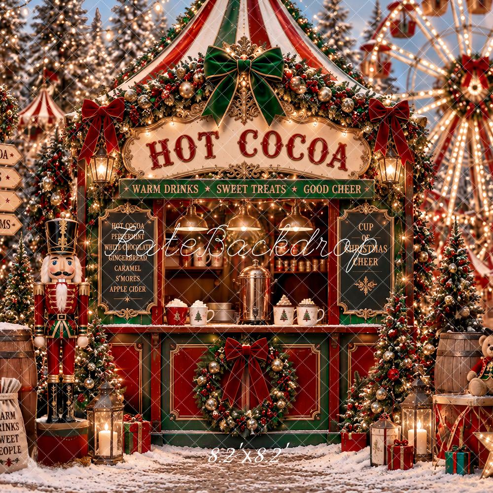Kate Christmas Hot Cocoa Stand Ferris Wheel Nutcracker Snow Printed Backdrop Designed by Ashley Paul