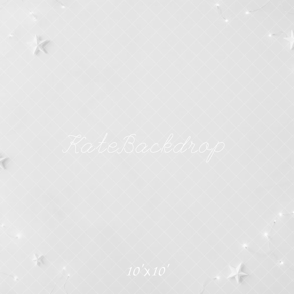 Kate White Origami Stars String Lights Floor Printed Backdrop Designed by Mini MakeBelieve