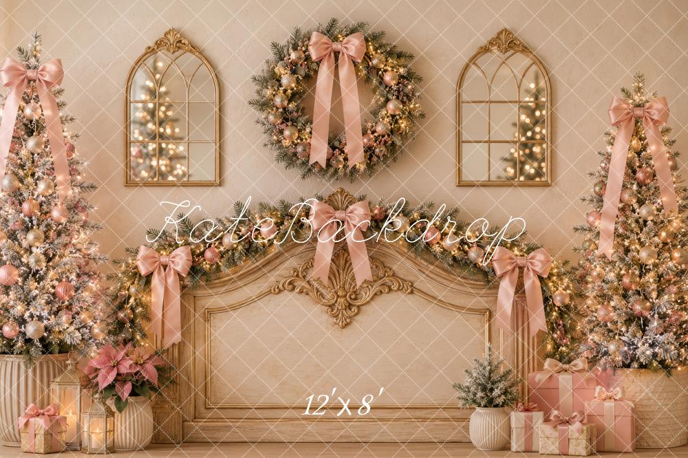 Kate Christmas Headboard Wreath Trees Ribbon Bows Printed Backdrop Designed by Megan Leigh Photography