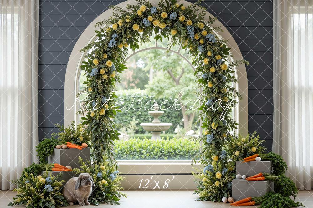 Kate Easter Bunny Flower Arch Carrots Printed Backdrop Designed by Mini MakeBelieve