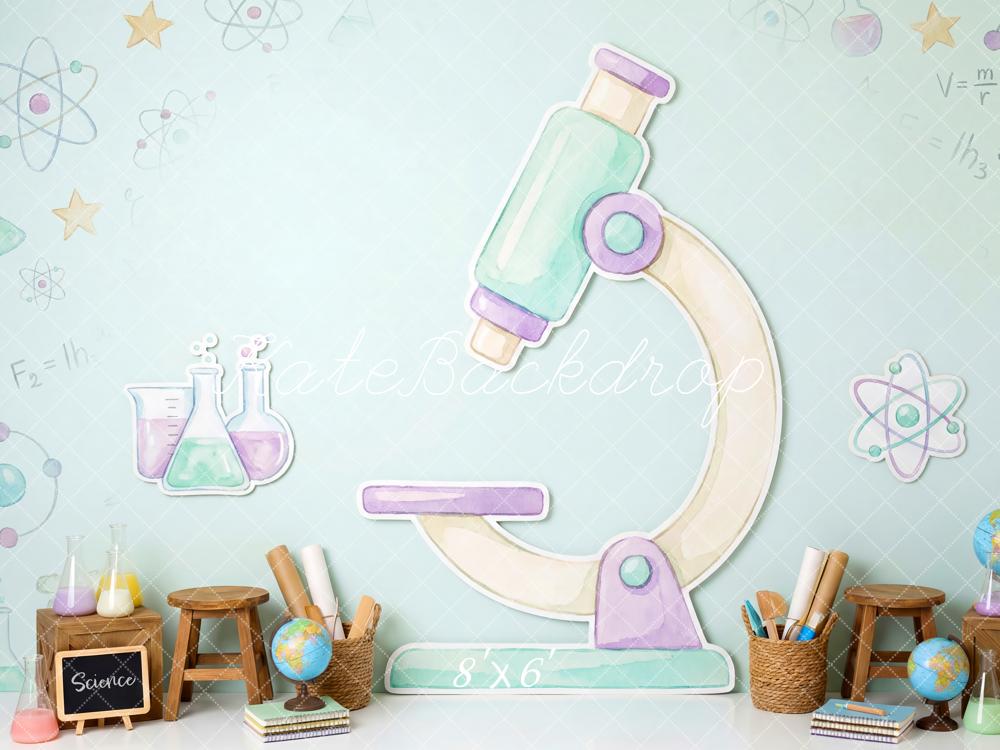 Kate Back to School Science Microscope Pastel Blue Printed Backdrop Designed by Patty Roberts