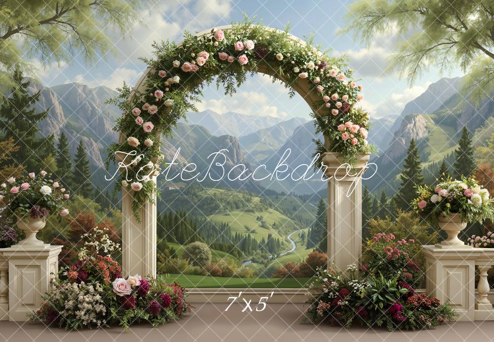 Kate Spring Flower Arch Mountain Scenery Backdrop Designed by Mini MakeBelieve