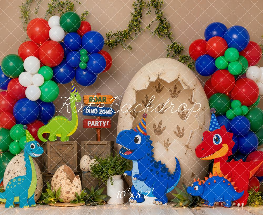 Kate Cake Smash Dinosaur Party Balloons Egg Crate Printed Backdrop Designed by Emetselch