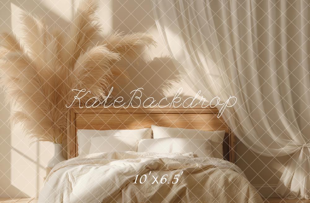 Kate Boho Bed Headboard Pampas Grass Curtain Neutral Backdrop Designed by Emetselch