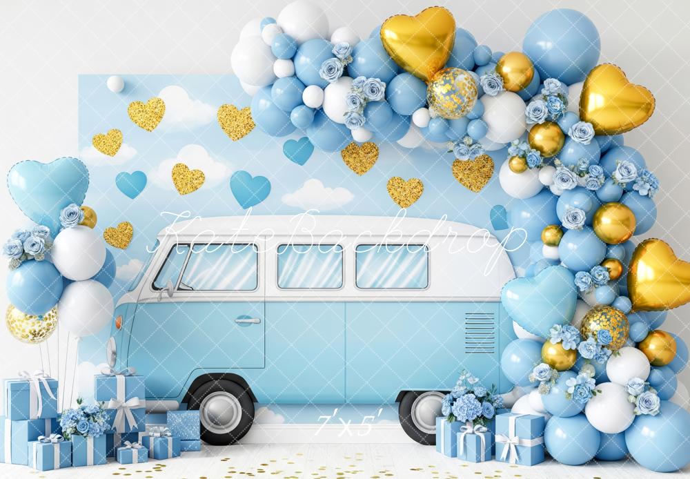 Kate Cake Smash Retro Van Balloons Hearts and Gifts Backdrop Designed by Patty Roberts