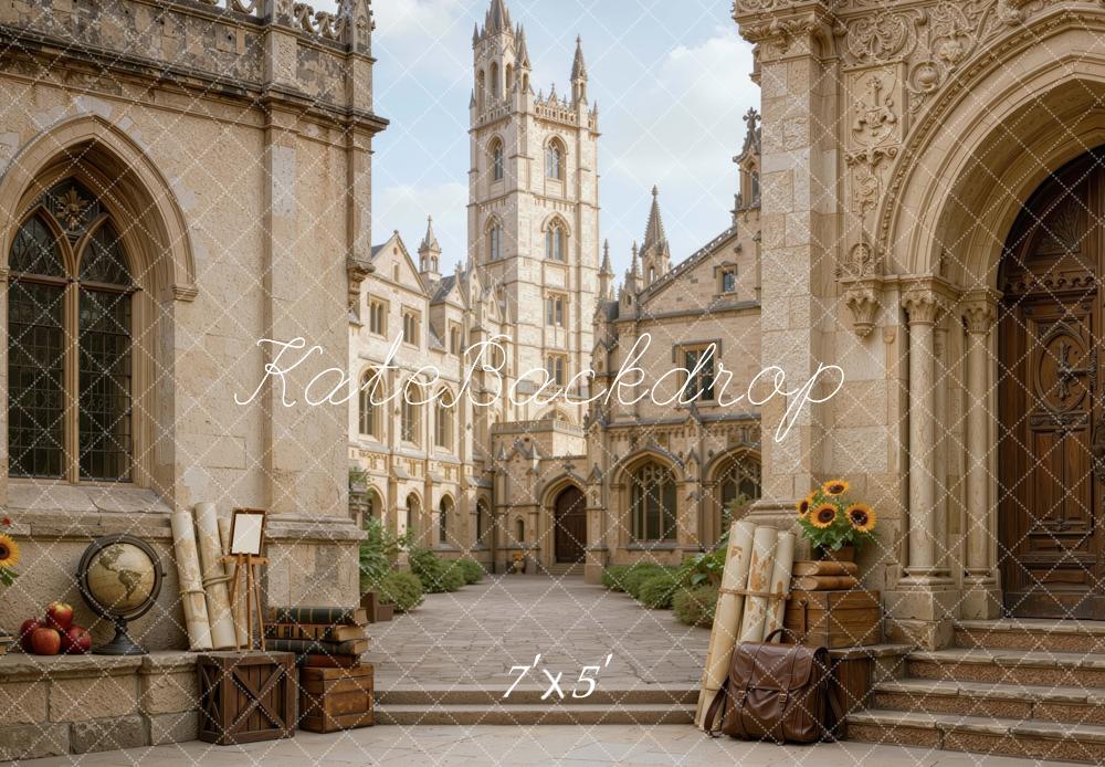 Kate School University Open Entrance Courtyard Printed Backdrop Designed by Mini MakeBelieve