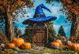 Kate Fall Maple Tree Blue Magic Hat House Printed Backdrop Designed by Emetselch