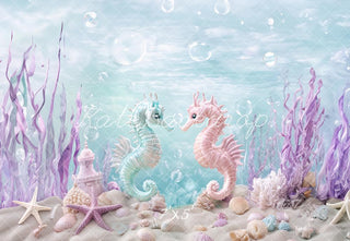 Kate Mermaid Seahorses Under the Sea Pastel Printed Backdrop Designed by Ashley Paul
