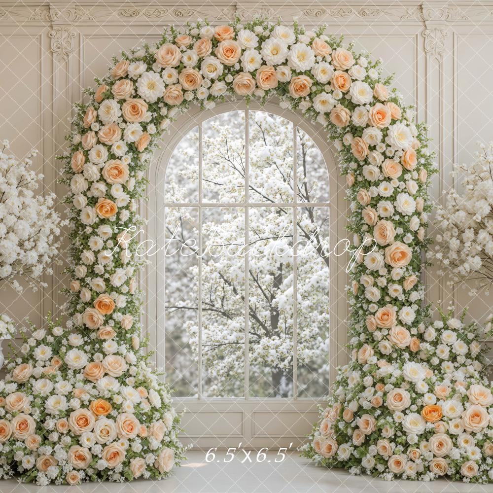 Kate Spring Flower Arch Cream Rose Blossoms Window Backdrop Designed by Mini MakeBelieve