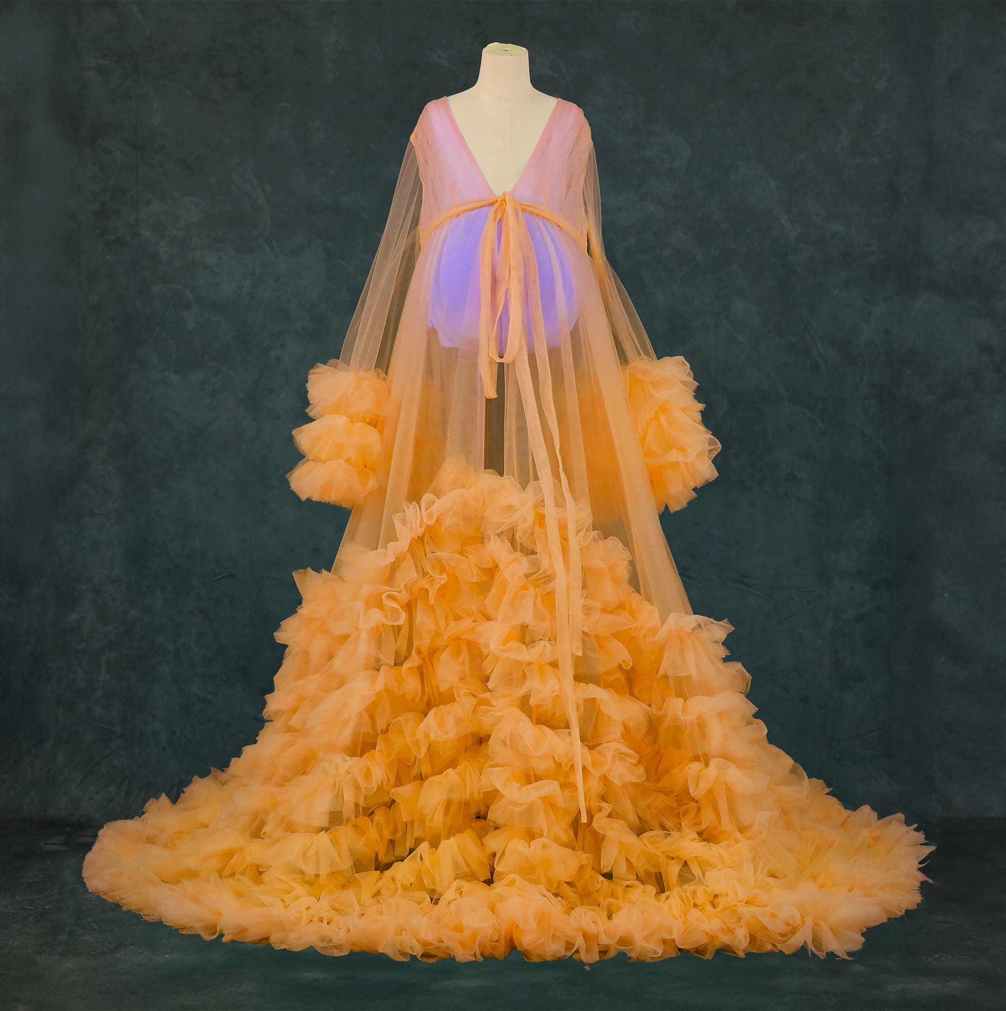 Kate Mesh V-neck Trailing Mid Sleeve Custom Maternity Photoshoot Gowns