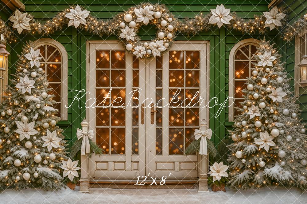 Kate Christmas Trees White Poinsettias Doorway Wreath Backdrop Designed by Ashley Paul