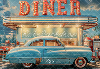 Retro Diner Vintage Car Blue Foto Achtergrond Designed by Emetselch