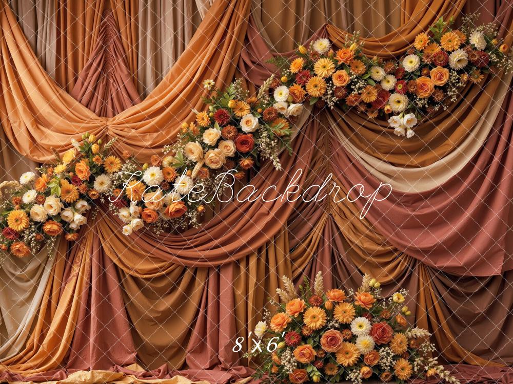Kate Fall Floral Drapes Dark Orange Printed Backdrop Designed by Mini MakeBelieve
