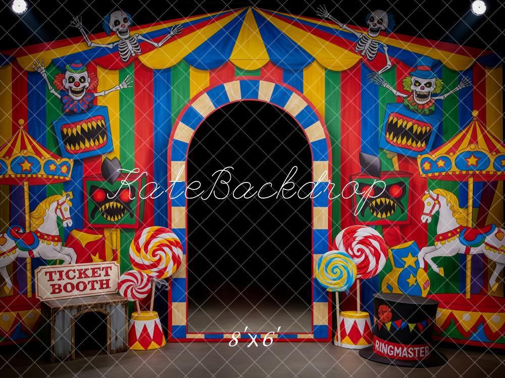Kate Halloween Carnival Horror Circus Tent Clown Carousel Skeleton Printed Backdrop Designed by Patty Roberts