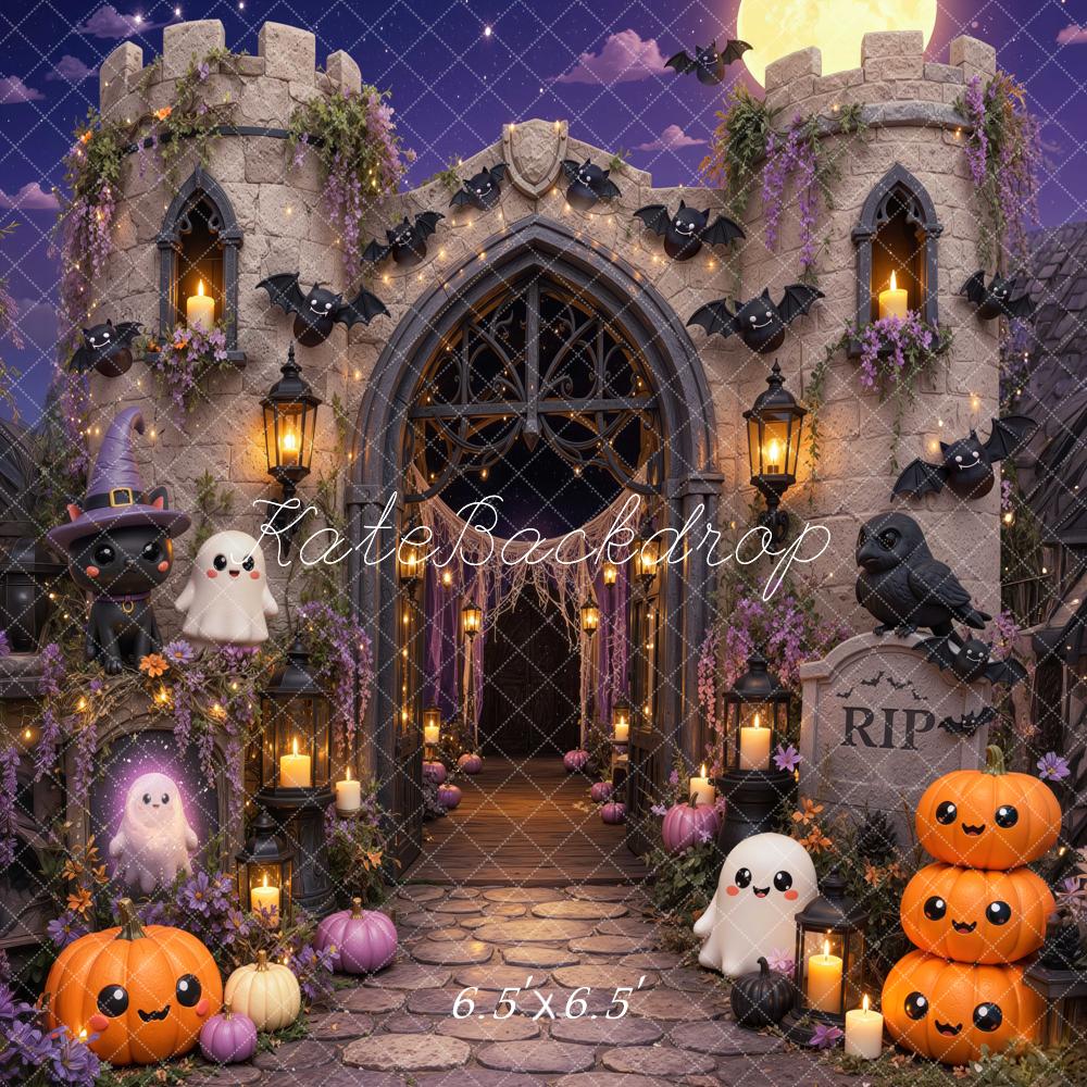 Kate Halloween Trunk or Treat Cute Castle Ghosts Pumpkins Bats Printed Backdrop Designed by Mini MakeBelieve
