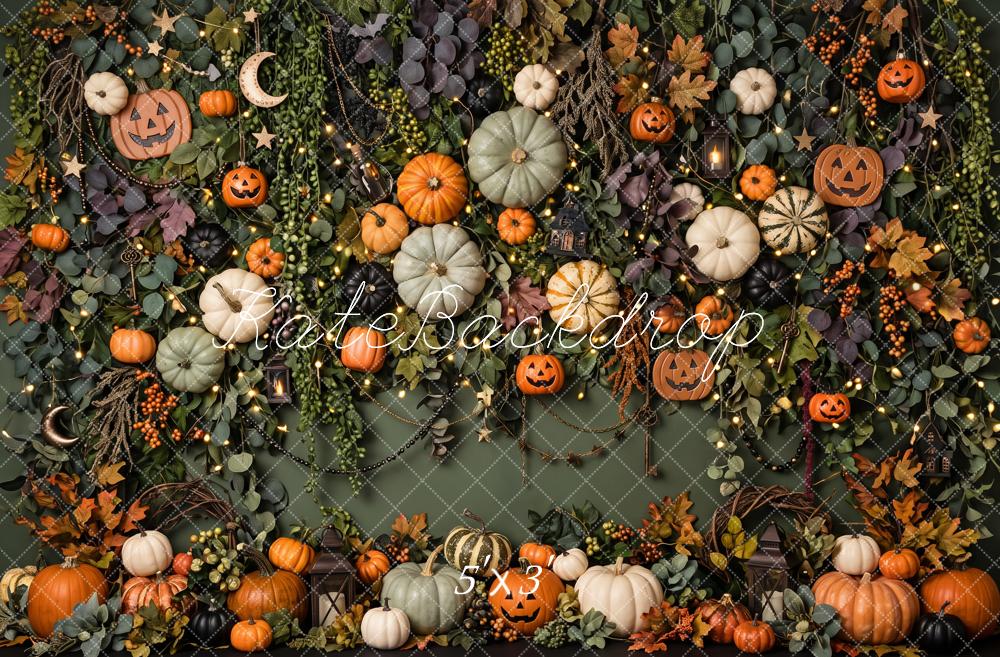 Kate Halloween Pumpkin Foliage Wall Leaves Printed Backdrop Designed by Patty Roberts