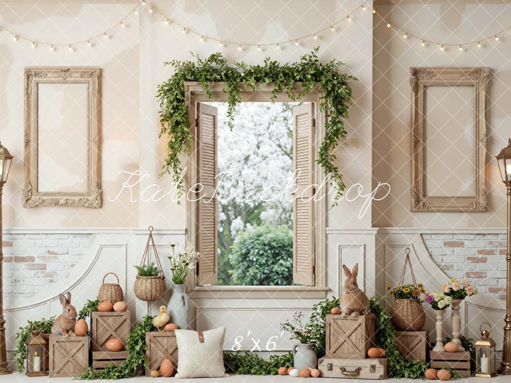 Kate Easter Bunny Eggs Crates Window Garland Printed Backdrop Designed by Mini MakeBelieve