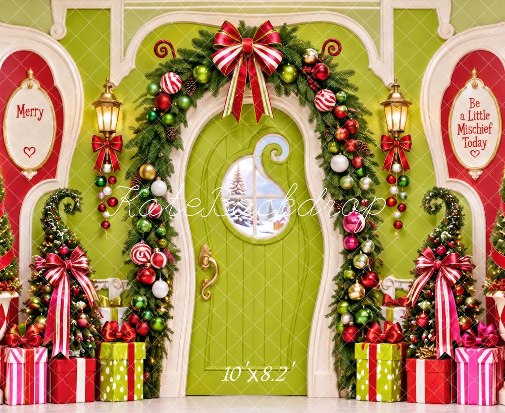 Kate Christmas Whimstical Green Door Garland Gifts Printed Backdrop Designed by Patty Roberts