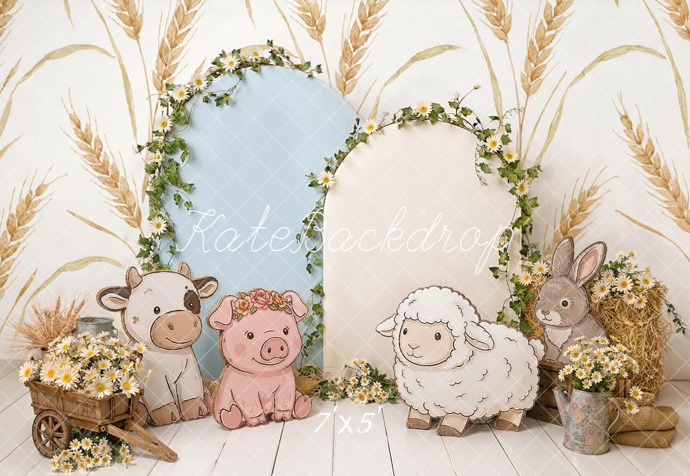 Kate Cake Smash Farm Animals Wheat Flowers Cart Backdrop Designed by Emetselch