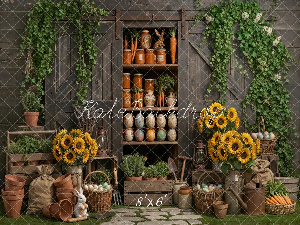 Kate Easter Bunny Sunflowers Rustic Garden Shelf Backdrop Designed by Emetselch