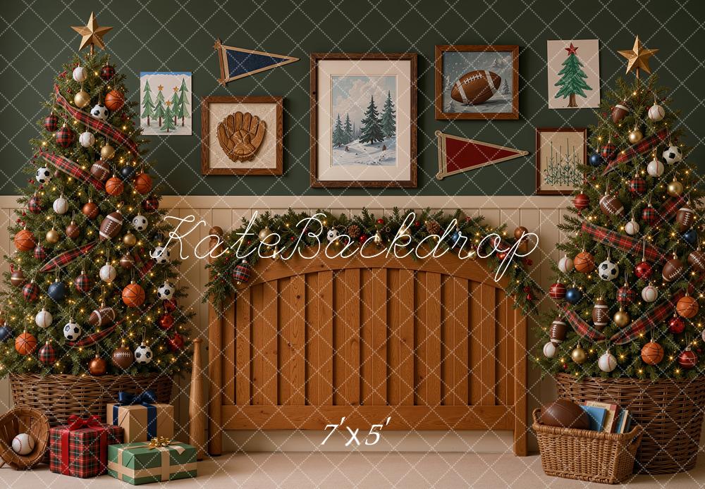 Kate Christmas Headboard Sports Trees Mantel Printed Backdrop Designed by Shutter Swan Studios