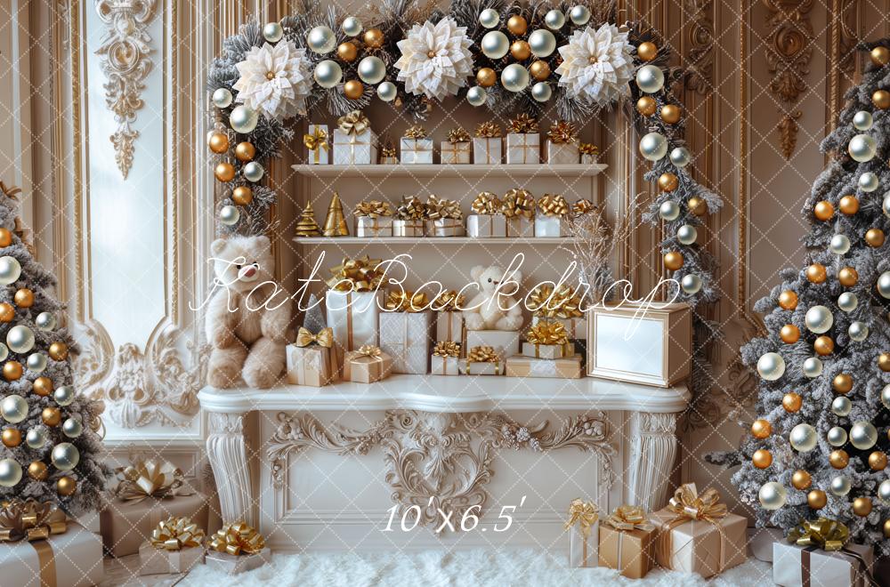 Kate Christmas White Gift Room Garland Cabinet Backdrop Designed by Mini MakeBelieve