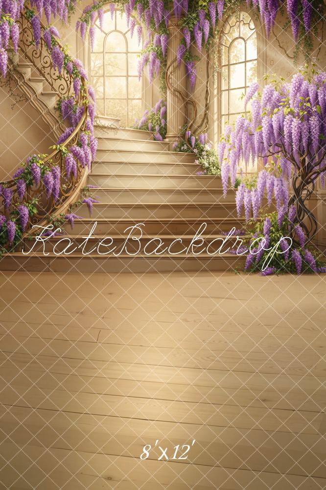 Kate Spring Prom Cascading Stairs Purple Wisteria Windows Printed Backdrop Designed by Chain Photography