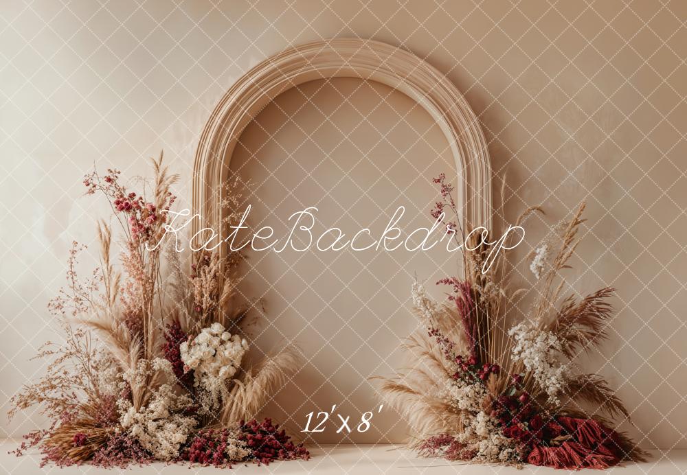 Boho Bloemenboog Neutrale Foto Achtergrond Designed by Emetselch